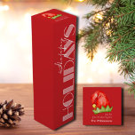 Happy Holidays Retro Typography on Red Wine Box<br><div class="desc">An elegant wine box with Happy Holidays in a large retro font and your custom message on the top with a Christmas hat. Perfect for gifts for friends,  family or business acquaintances.</div>