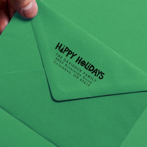 Happy holidays return address stamp