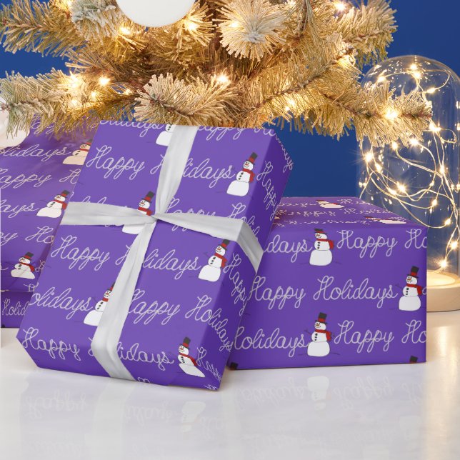 Happy Holidays Rope And Snowmen  Wrapping Paper (Holidays)