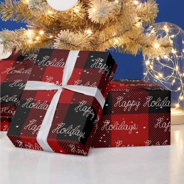 Happy Holidays Rope Text and Snowflakes Wrapping P Wrapping Paper (Holidays)