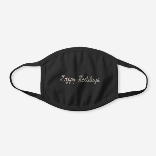 Happy Holidays rope text with hat Black Cotton Face Mask