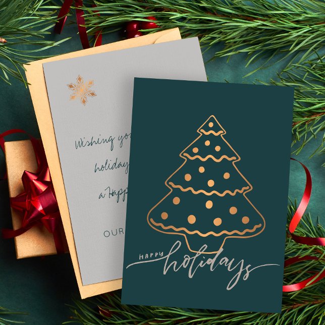 Happy Holidays Rose Gold Copper Christmas Tree Card (Creator Uploaded)