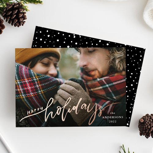 Happy Holidays Rose Gold Foil Script Holiday Card
