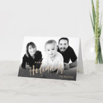 Happy Holidays Rose Gold Sparkle Photo Holiday Card