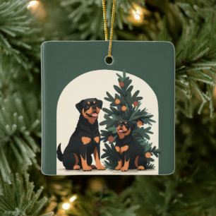 Happy Holidays Rottweiler Dogs Ceramic Ornament
