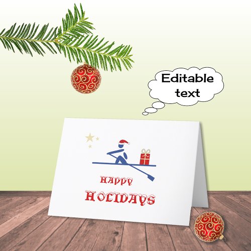 Happy holidays rower bringing gift holiday card