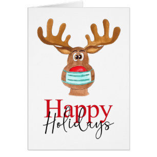 Happy Holidays Rudolph Face Masked Reindeer Cards