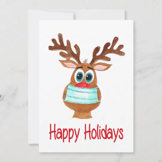 Happy Holidays Rudolph Face Masked Reindeer Holiday Card