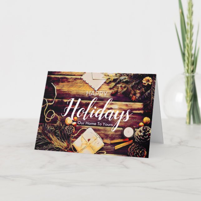 Happy Holidays Rustic Artwork Greeting Card (Front)