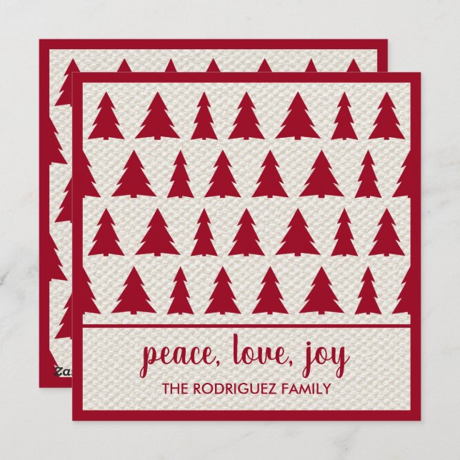 Happy Holidays Rustic Burgundy Beige Tree Pattern Holiday Card (Front/Back)