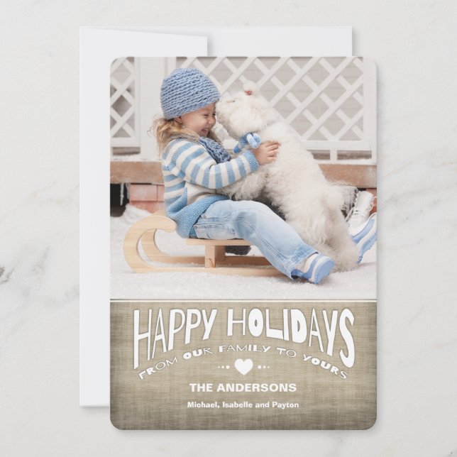 Happy Holidays Rustic Burlap Photo Greeting Holiday Card (Front)