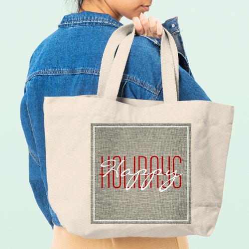 Happy Holidays Rustic Christmas Large Tote Bag