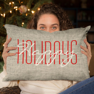 Happy Holidays Rustic   Christmas Lumbar Pillow