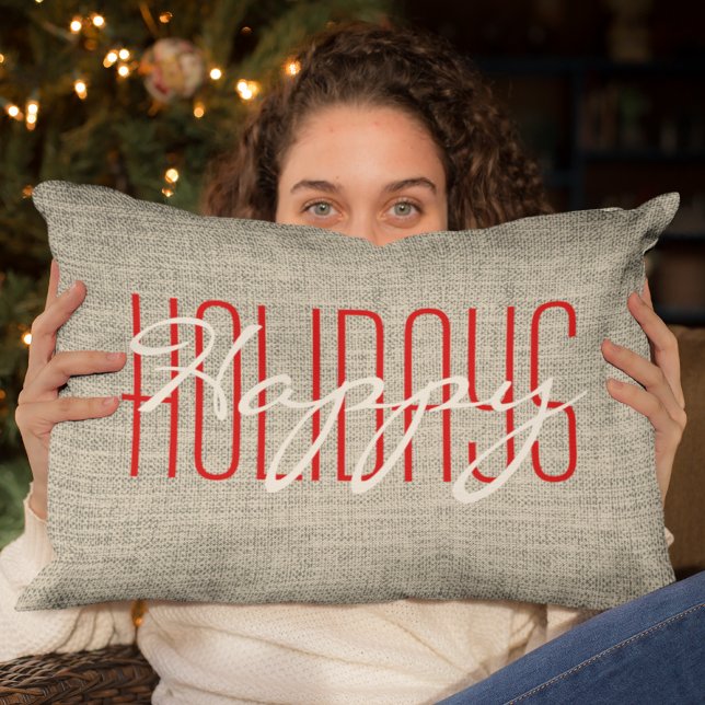 Happy Holidays Rustic | Christmas Lumbar Pillow (Creator Uploaded)