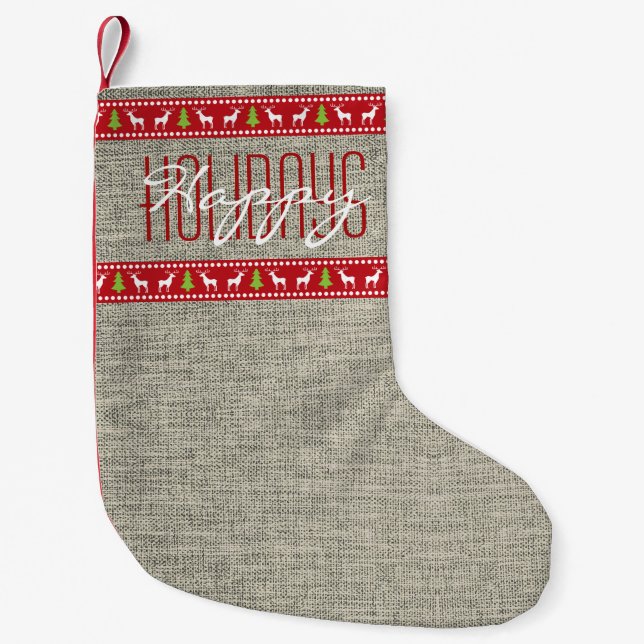 Happy Holidays Rustic Christmas Small Christmas Stocking (Front)