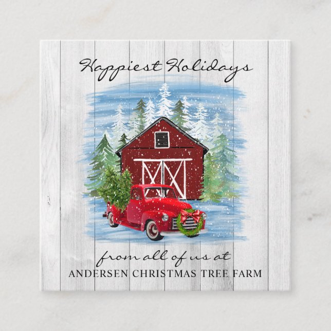 Happy Holidays Rustic Country Holiday Farm  Square Business Card (Front)