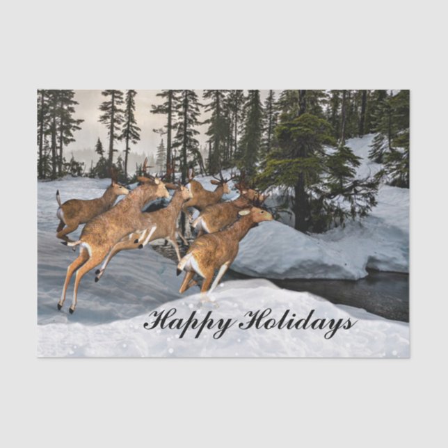 Happy Holidays Rustic Deer in Winter  Tissue Paper (Front)