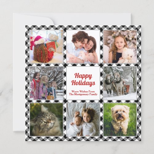 Happy Holidays Rustic Family Photo Collage Holiday Card