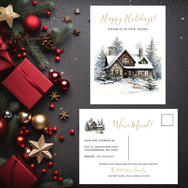 Happy Holidays Rustic Home Moving Announcement Postcard (Creator Uploaded)