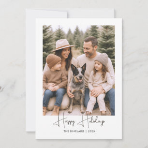 Happy Holidays Rustic Minimalist Family Photo Card
