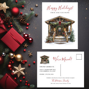 Happy Holidays Rustic New Home Front Door Moving Announcement Postcard
