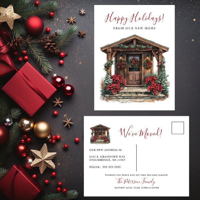 Happy Holidays Rustic New Home Front Door Moving Announcement Postcard (Creator Uploaded)