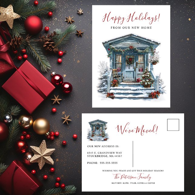 Happy Holidays Rustic New Home Front Door Moving Announcement Postcard (Creator Uploaded)