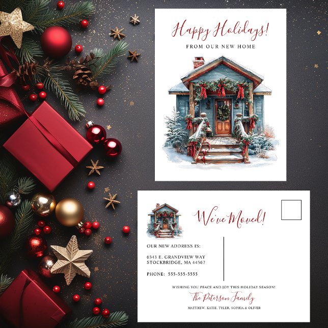 Happy Holidays Rustic New Home Front Door Moving Announcement Postcard (Creator Uploaded)