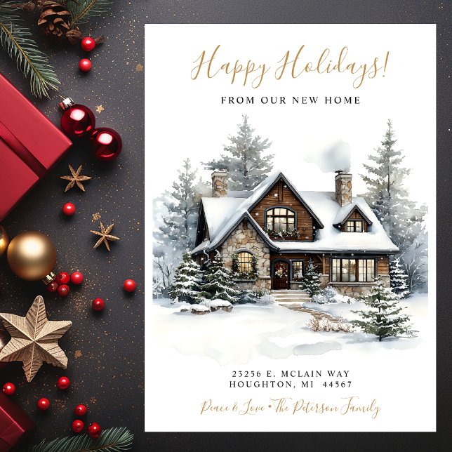 Happy Holidays Rustic New Home Moving Announcement (Creator Uploaded)