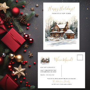 Happy Holidays Rustic New Home Moving Announcement Postcard