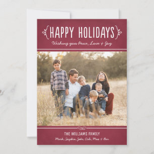 Happy Holidays Rustic Red Wine Photo Holiday Card