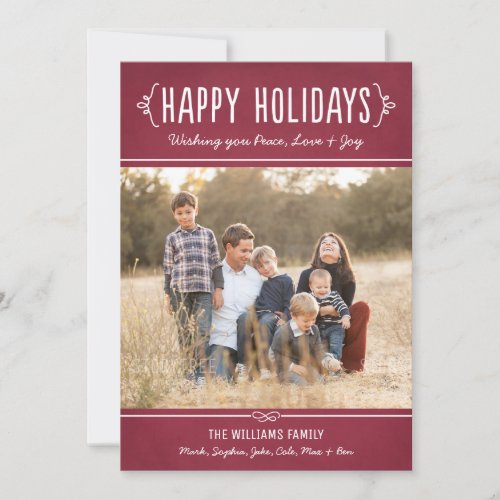 Happy Holidays Rustic Red Wine Photo Holiday Card