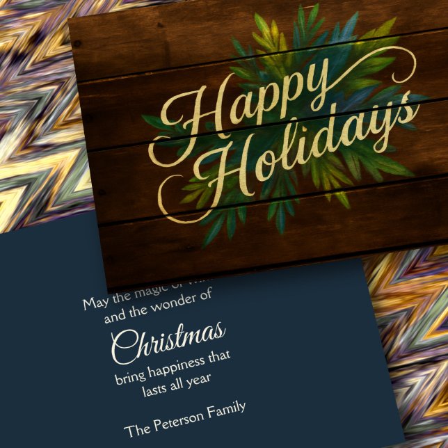 Happy Holidays Rustic Wooden Boards Painted Blue Holiday Card (Creator Uploaded)