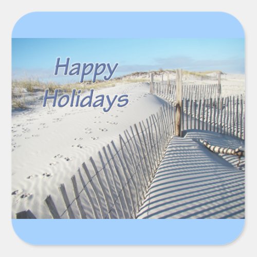 Happy Holidays Sand Dunes and Fences Square Sticker