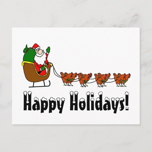 Happy Holidays Santa and Chickens Holiday Postcard (Front)