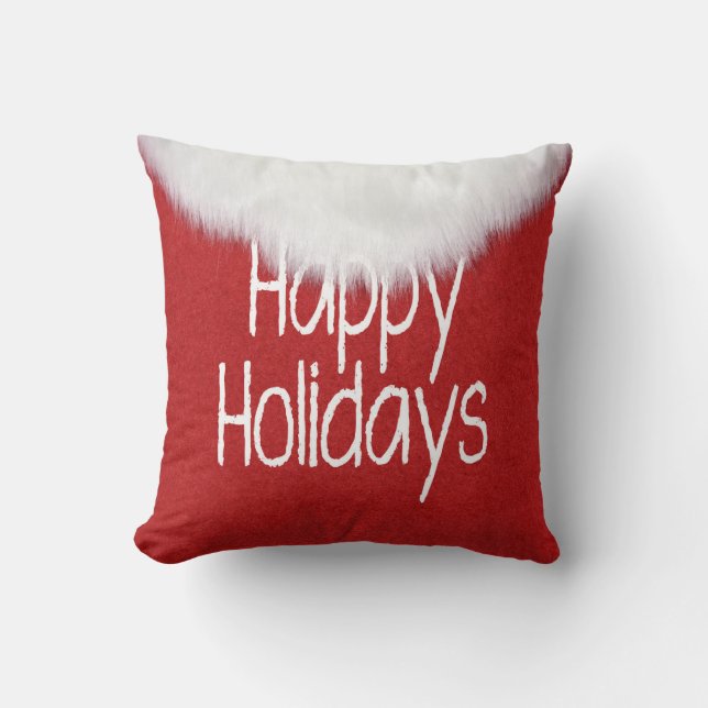 Happy Holidays Santa Beard Throw Pillow (Front)