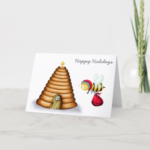 Happy Holidays Santa Bee Beehive Holiday Card