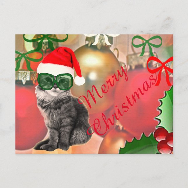 Happy holidays Santa Claus cat Holiday Postcard (Front)
