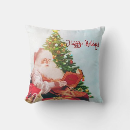 Happy HolidaysSanta Claus Pine Tree Throw Pillow