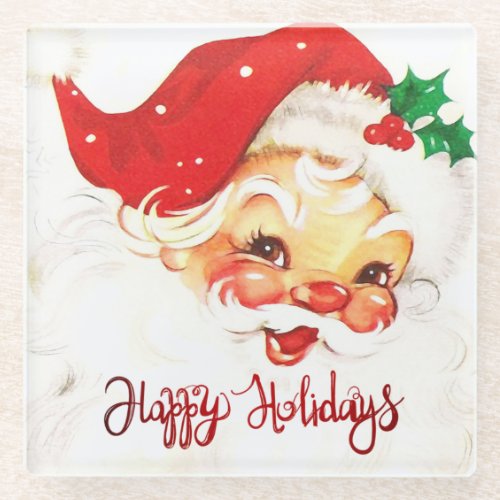 Happy HolidaysSanta Claus Retro  Glass Coaster
