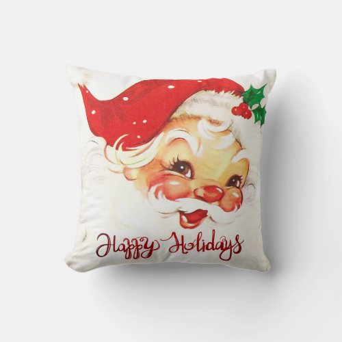 Happy HolidaysSanta Claus Retro Throw Pillow