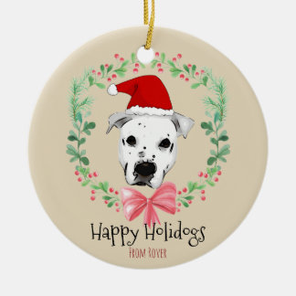 Happy Holidays Santa Dog Cartoon Ceramic Ornament