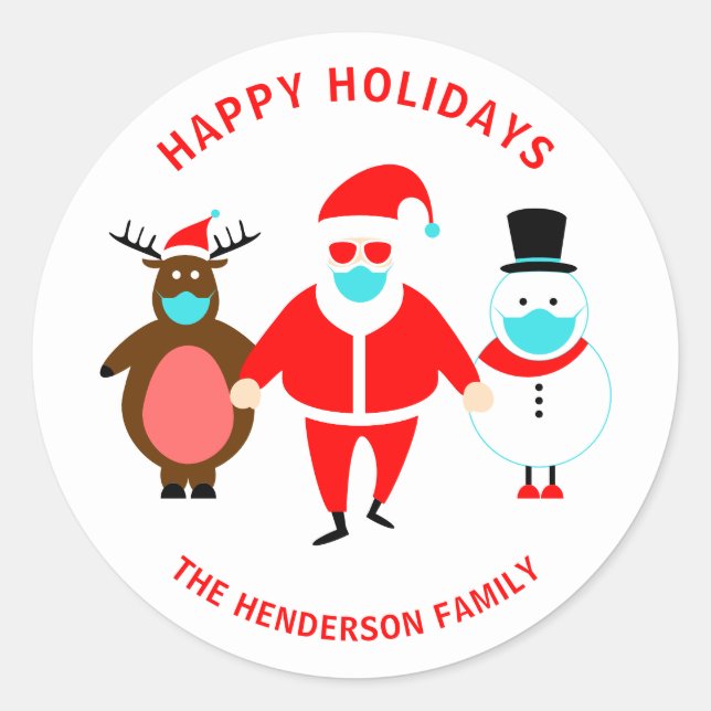 Happy Holidays Santa Face Mask Christmas Classic Round Sticker (Front)