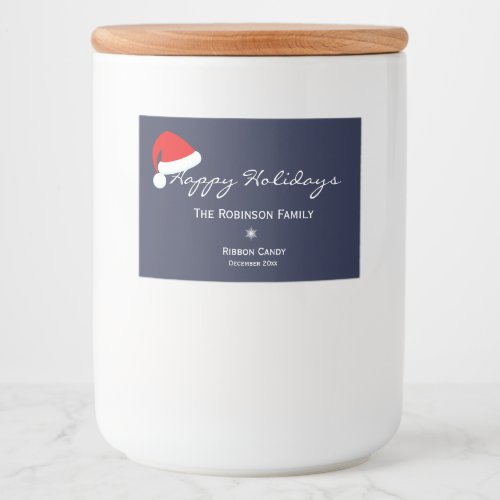 Happy Holidays Santa Hat Jar Label _ Blue