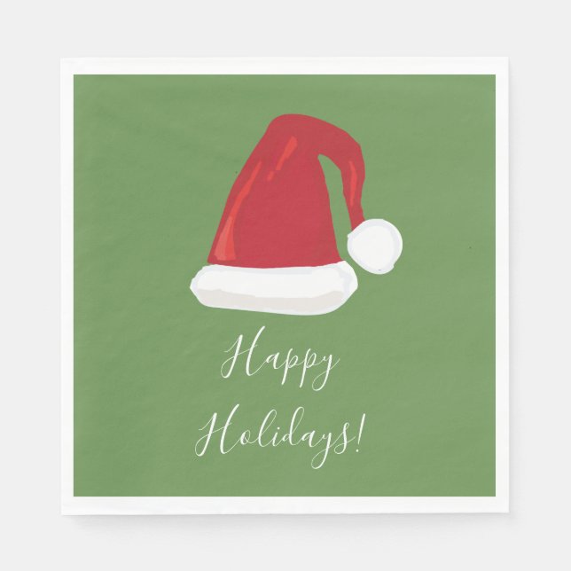 Happy Holidays Santa Hat  Paper Napkins (Front)