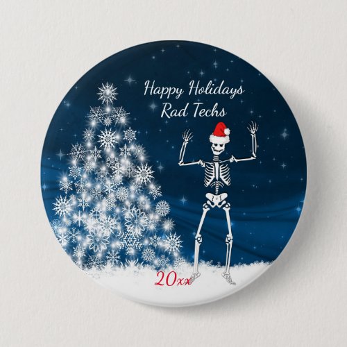 Happy Holidays Santa hat  skeleton  Button