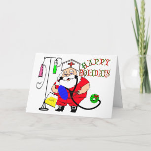 HAPPY HOLIDAYS SANTA NURSE CAP, IV, FOLEY, AMBU ST HOLIDAY CARD