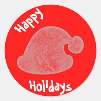 Happy Holidays Santa's hat round red sticker/seal Classic Round Sticker