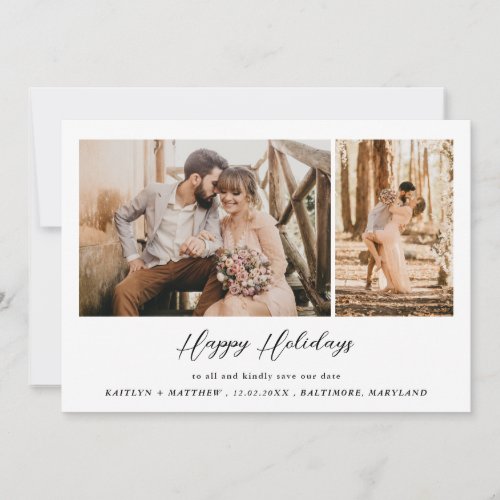Happy Holidays  Save The Date  Couple Photo  Holiday Card