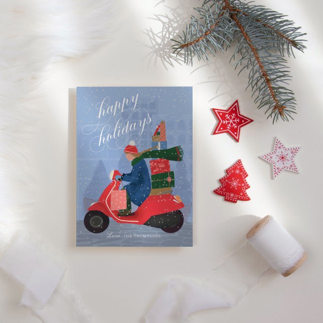 Happy Holidays Scooter Non-Photo Holiday Card (Creator Uploaded)